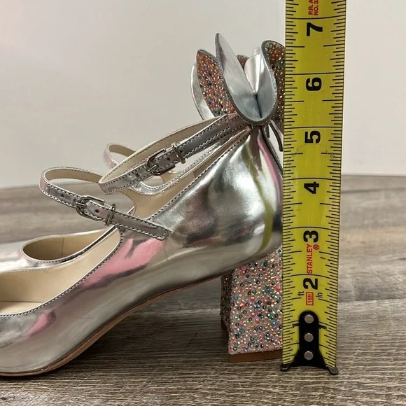 Sophia Webster Lilia Mid Mary Jane Silver Heels – Crystal Bow Block Heel – 39 - Picture 12 of 16